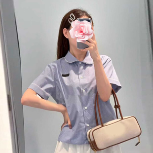 小花边彼得潘翻领 不退不换 26新款 特惠229 蓝白格子衬衣 原409