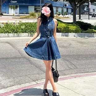 智秀同款 不退不换 25新款 特惠269 大A摆挂脖牛仔连衣裙 原439