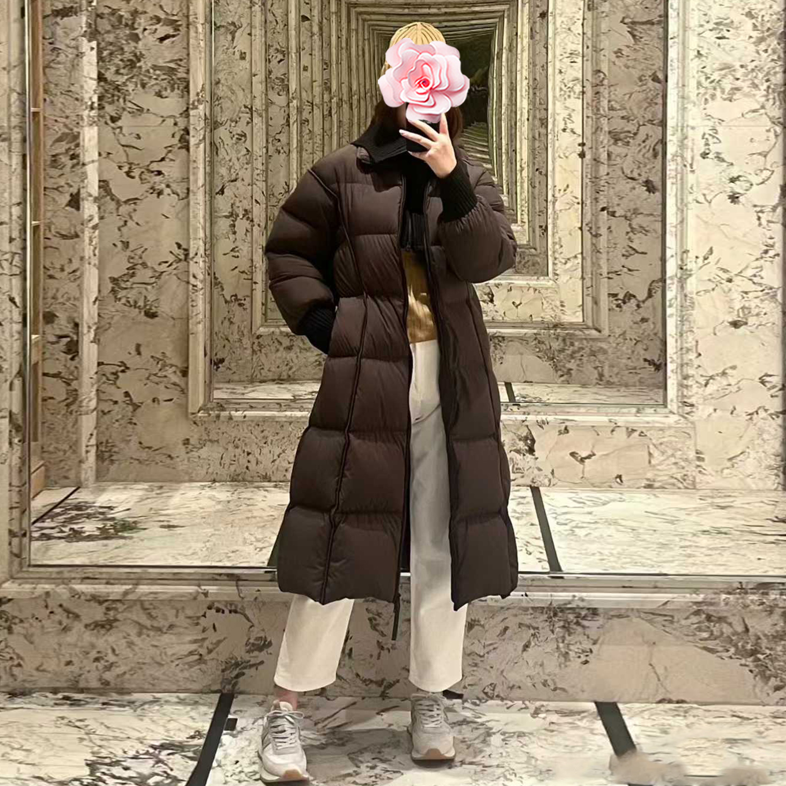 90白鹅绒大翻领收腰A摆长羽绒服