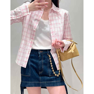 25新款 粉白格子 卷边袖 不退不换 短裤 特惠239 口纯棉衬衣 原439