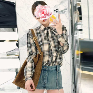 金娜英同款 不退不换 25新款 特惠249 蝴蝶结系带格子衬衣 原439