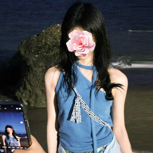 原339 系带 特惠169 鞠婧祎 斜肩纯棉针织背心 25新款 不退不换