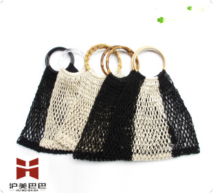 复古竹节手提包 秋夏日韩美式 沪美竹节手挽网袋 DIY手工编织网包