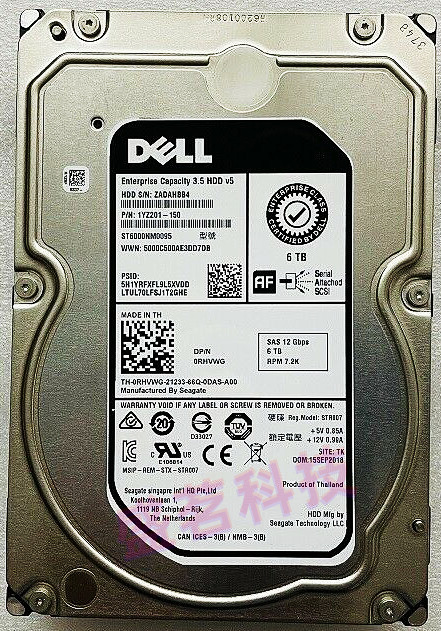 DELL R530 R630 R930 ST6000NM0095 0RHVWG 6T SAS 7.2K 3.5硬盘