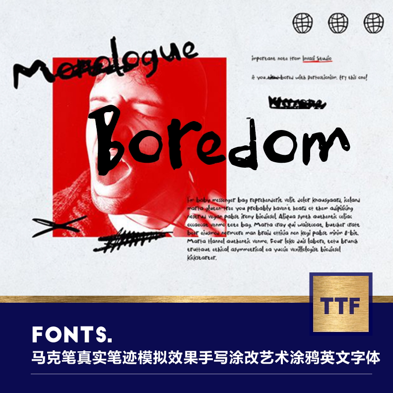 童趣可爱手写马克笔真实笔迹模拟涂改艺术涂鸦英文字体ai设计素材