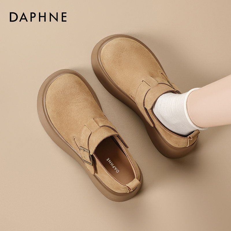 达芙妮厚底勃肯鞋女春季2025新款真皮全包软底一脚蹬增高复古单鞋