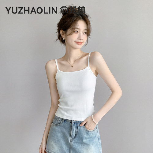 螺纹高弹吊带背心女遮副乳防走光