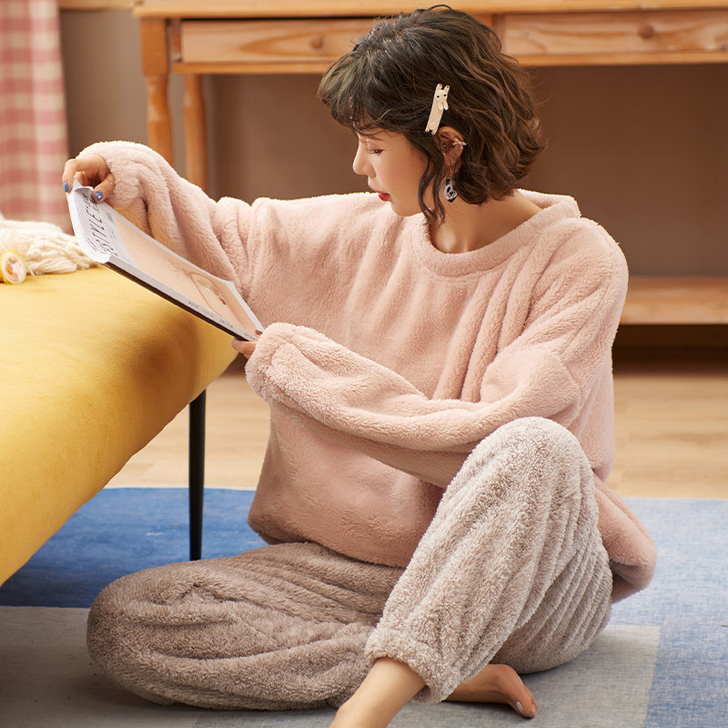睡衣女冬季珊瑚绒加绒加厚2025新款法兰绒女士秋冬款家居服套装
