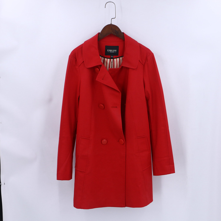 孤品系列 秋冬新款女装品牌库存折扣通勤百搭大红色风衣D1117