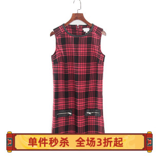 新款 时尚 2020夏季 库存专柜折扣 红格连衣裙女V1514B 女装 ESP系列