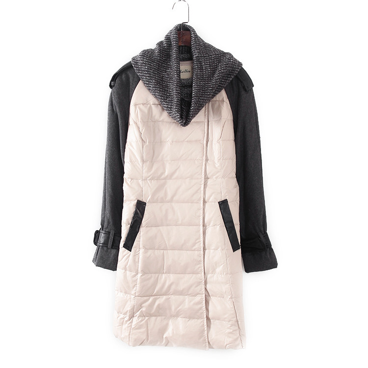 贝系列 秋冬新款品牌库存折设计款拼接中长款羽绒棉服F184