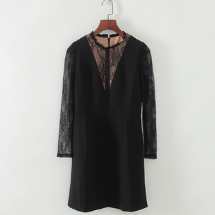 库存折扣通勤风长袖 品牌女装 蕾丝连衣裙F1815B 春秋新款 碧系列