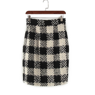 库存折扣格子编织毛呢高腰半裙Y3589 秋冬女装 诺系列 新品