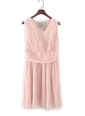 安系列 夏季新款专柜女装库存折扣收腰甜美无袖雪纺连衣裙Y1593D