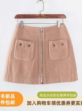 香蕉系列 秋冬新款专柜女装库存折扣驼色毛呢半身裙短裙Y4814