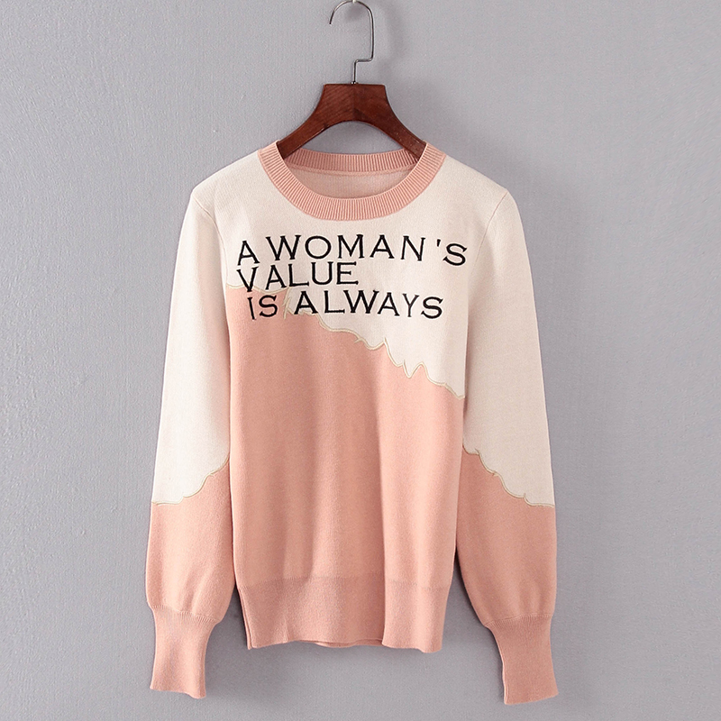 碧系列 春秋新款品牌女装库存折扣拼色字母针织上衣F1733A