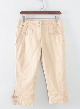 贝系列 春夏新款品牌库存折扣女装米黄色百搭显瘦休闲裤F288B