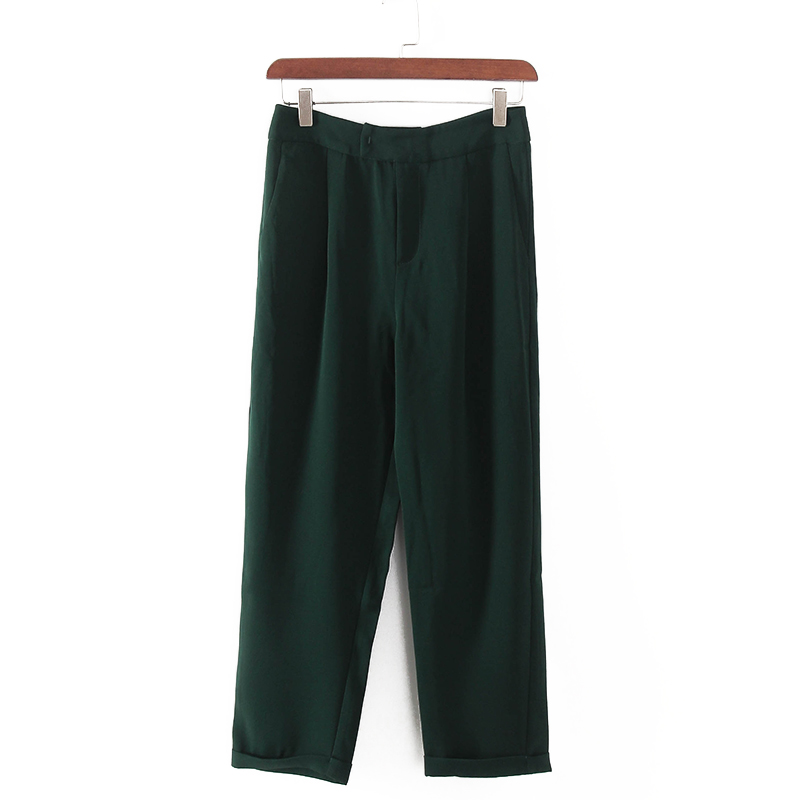 碧系列 春秋新款品牌女装库存折扣墨绿色高腰休闲裤F1894C