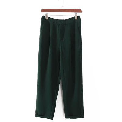 碧系列 春秋新款品牌女装库存折扣墨绿色高腰休闲裤F1894C