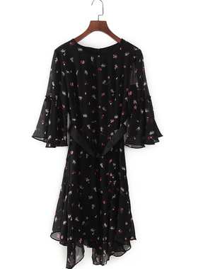 碧系列 春夏新款品牌女装库存折扣温柔淑女风印花连衣裙F1824B