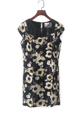 安系列 夏季新款专柜女装库存折扣时尚印花修身短袖连衣裙Y1591