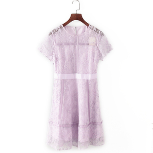 库存折扣优雅短袖 碧系列 品牌女装 新款 蕾丝连衣裙F1768 夏季