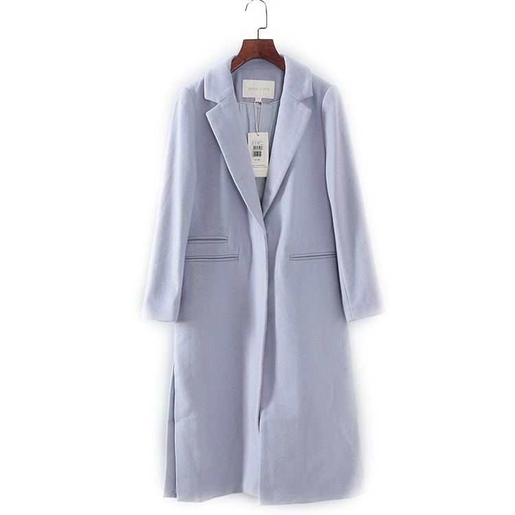 碧系列长款开衩毛呢大衣