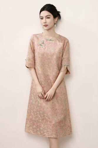 中式真丝连衣裙女桑蚕丝中长款26新款盘扣国风妈妈装中袖夏季气质