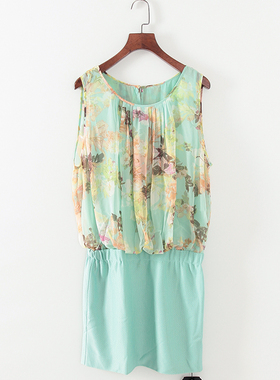 品牌系列 夏季新款专柜女装库存折扣淑女风无袖印花连衣裙F1411A