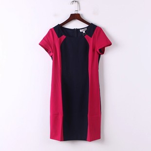 春夏新款 连衣裙D644 女装 双色短袖 品牌库存折扣修身 孤品系列
