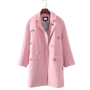 库存折扣粉红色玩趣刺绣大衣F985B 品牌女装 灵系列 秋冬新款