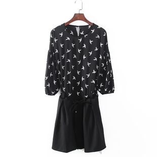 印花拼接中袖 灵系列 库存折扣个性 品牌女装 连衣裙F669 春秋新款