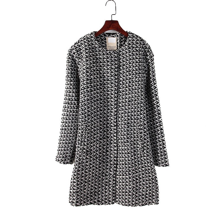 ESP系列 新款秋冬女装品牌库存折扣千鸟格中长款呢外套Y346