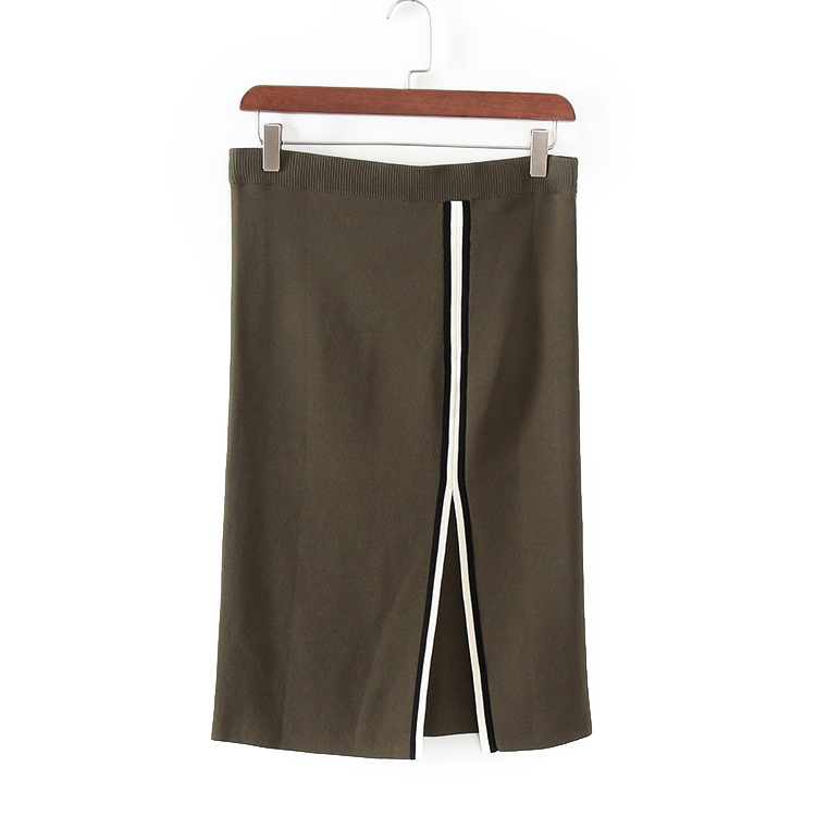 G系列 春秋新款品牌女装库存折扣条纹装饰开衩针织半身裙F1694B