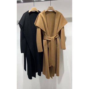 双面30山羊绒70澳洲羊毛大翻领系腰带宽松时尚 现货发 大衣外套