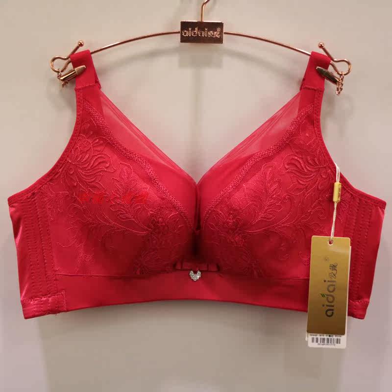 爱戴d6442结婚本命年大红文胸亲肤棉中厚无钢圈ab杯聚拢调整内衣