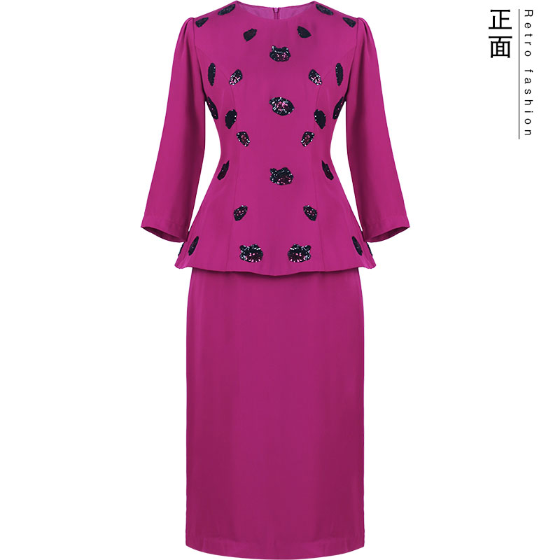 通勤修身显瘦假两件纯色亮片