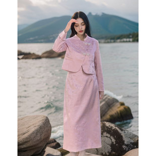 枕此云梦  白粉色新中式盘扣两件套装女上衣半裙OL通勤春装新2026