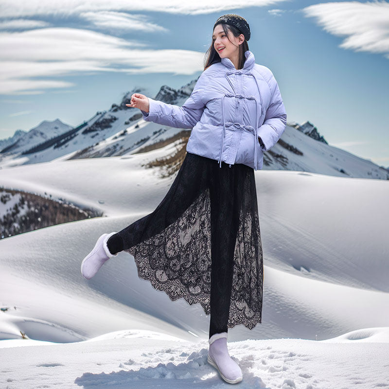 御风踏雪 白鸭绒羽绒裤外穿打底蕾丝裙裤小脚紧身显瘦保暖松紧腰