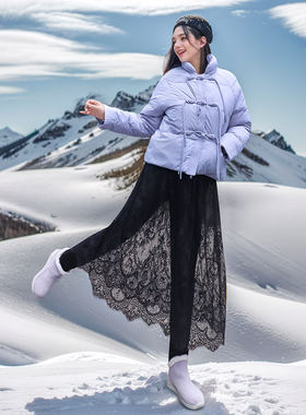 御风踏雪 白鸭绒羽绒裤外穿打底蕾丝裙裤小脚紧身显瘦保暖松紧腰