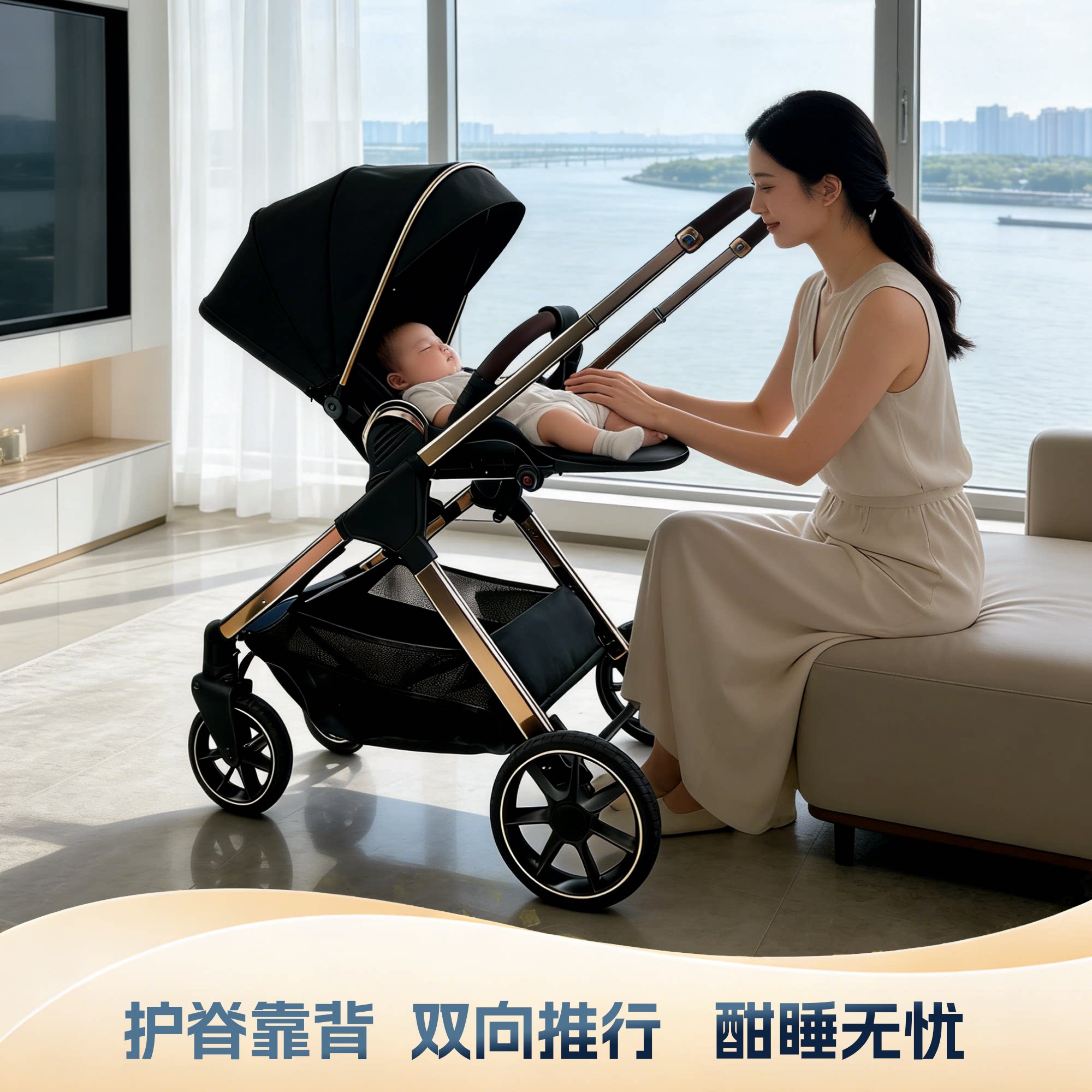 德国品质高景观双向婴儿推车可坐可躺轻便折叠四轮避震手推车溜娃