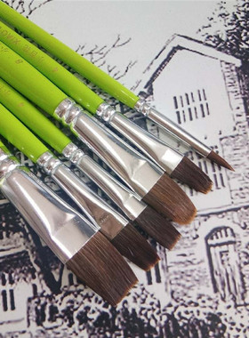 绿色短杆狼毫平峰圆扁峰1710B六支装少儿美术水粉水彩套装笔推荐