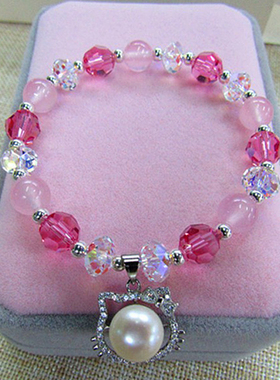 粉红色水晶饰品手串女生