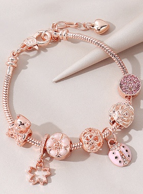 彩衣阁樱花桃心串珠手链时尚灯笼珠甜美百搭潮流粉色花朵女士手链