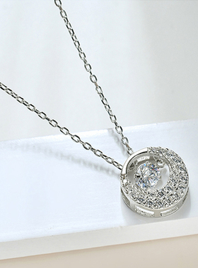 彩衣阁时尚漂亮925银+闪亮锆石项链送女友的甜美礼物精致典雅饰品