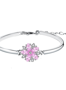 彩衣阁漂亮粉色樱花水晶手链手镯时尚优雅甜美百搭好看女生日礼物