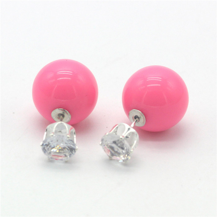 彩衣阁漂亮洋气可爱清新糖果色圆球前后珍珠耳钉多色甜美女生耳环