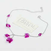 时尚 彩衣阁925银 闪亮晶莹水晶蝴蝶脚链日韩风粉蓝色甜美可爱女款