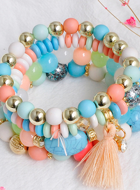 蓝色多层甜美风漂亮百搭韩版手链