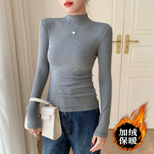 半高领修身内搭爆款打底衫女2025新款秋冬保暖黑色磨毛百搭长袖衣